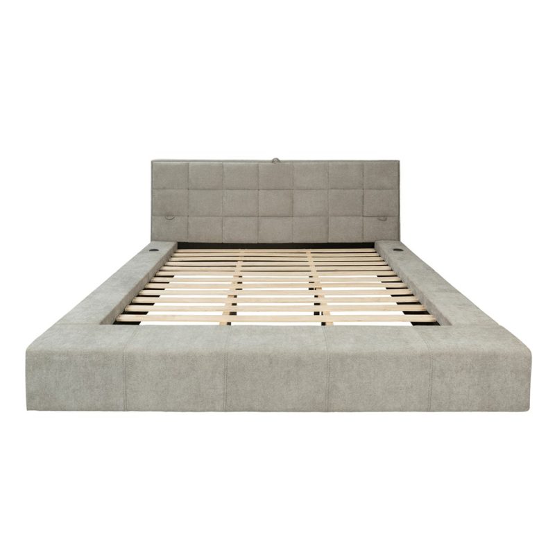 Upholstered Bed Frame with Integrated Headboard Storage and Wireless Charging | MB001