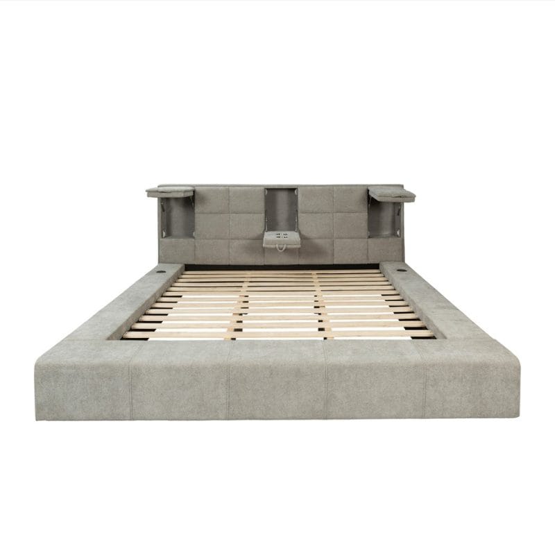 Upholstered Bed Frame with Integrated Headboard Storage and Wireless Charging | MB001