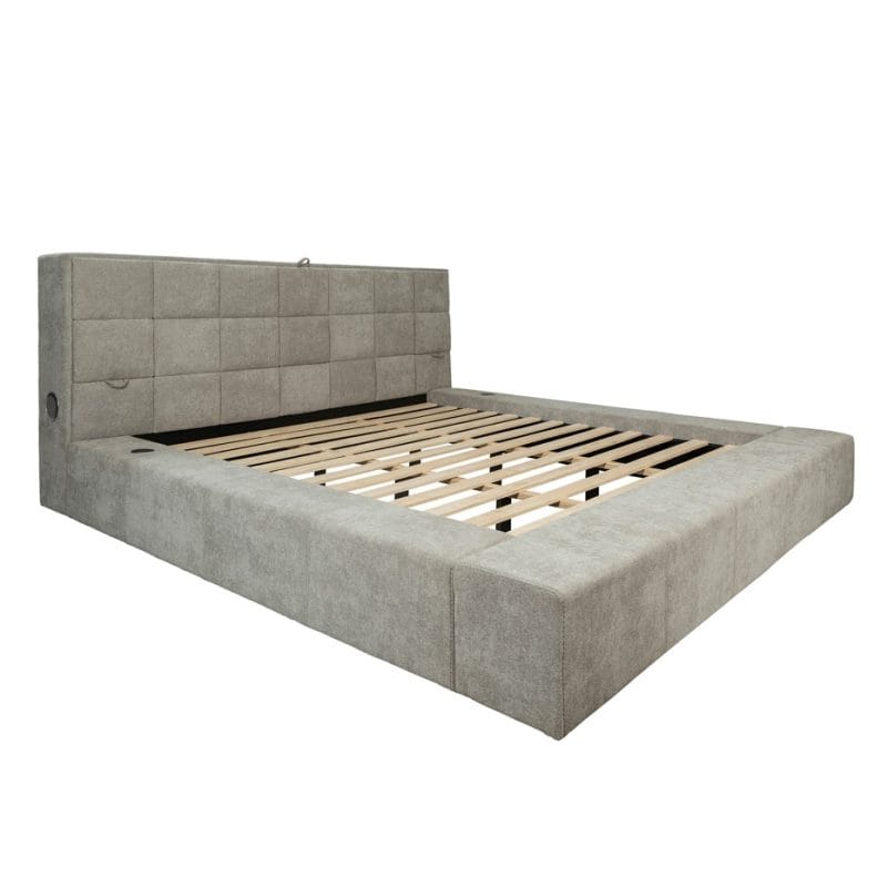 Upholstered Bed Frame with Integrated Headboard Storage and Wireless Charging | MB001