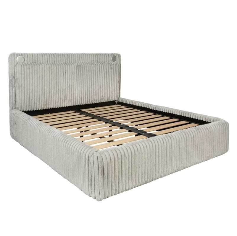 Channel-Tufted Upholstered Bed Frame with Built-in Speaker and USB Port – MB002