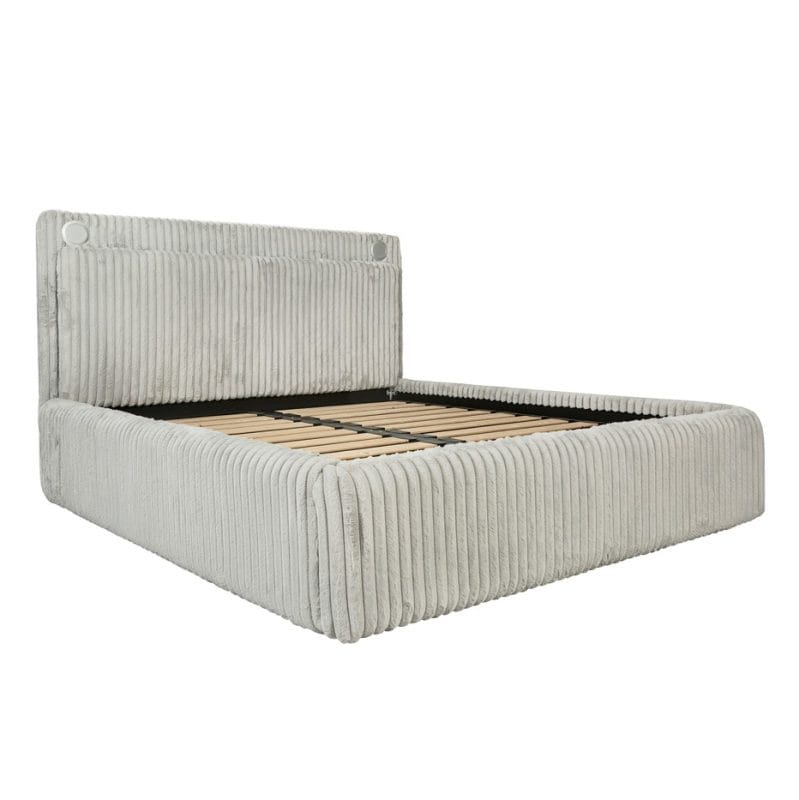 Channel-Tufted Upholstered Bed Frame with Built-in Speaker and USB Port – MB002