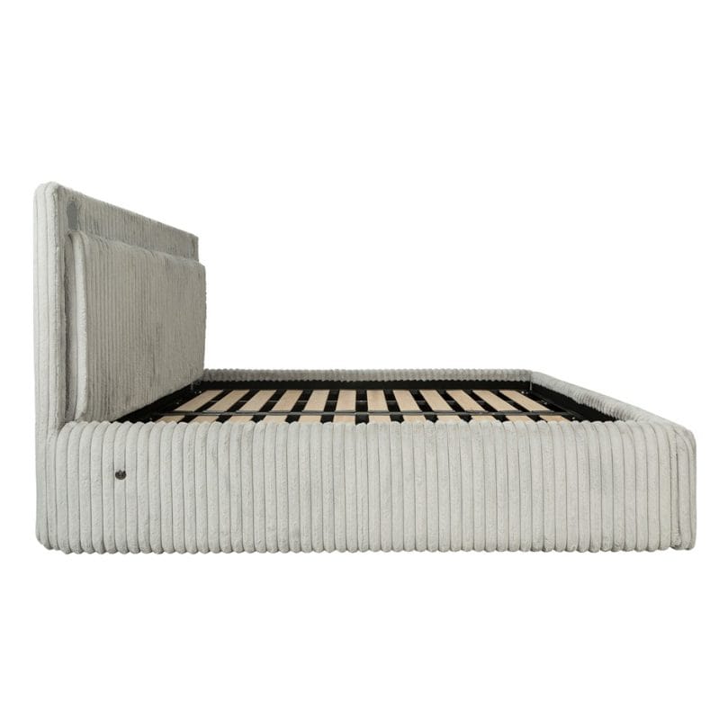Channel-Tufted Upholstered Bed Frame with Built-in Speaker and USB Port – MB002