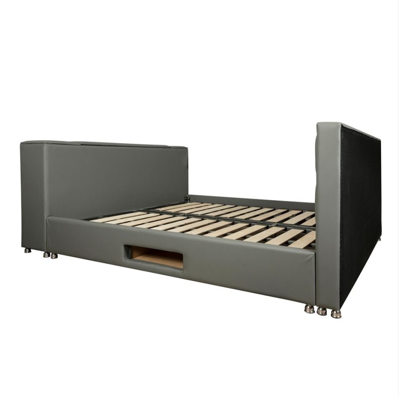 Leather Upholstered Smart Bed Frame with Lift-up TV Compartment – MB003