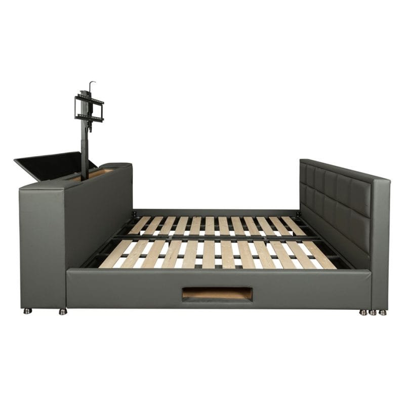 Leather Upholstered Smart Bed Frame with Lift-up TV Compartment – MB003