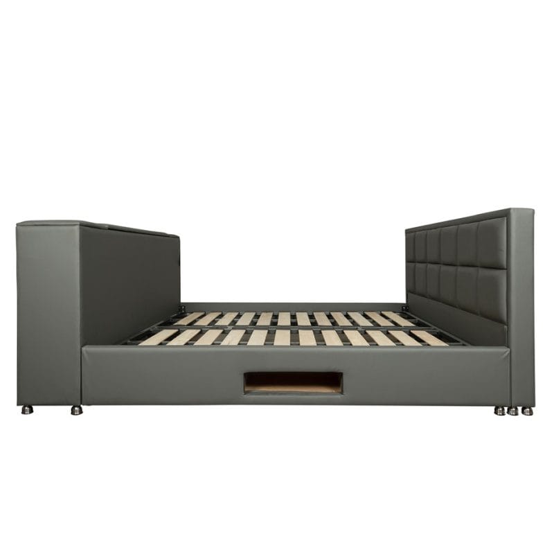 Leather Upholstered Smart Bed Frame with Lift-up TV Compartment – MB003