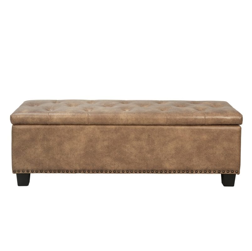 Rectangular Leatherette Storage Bench with Tufted Seat | MBE001