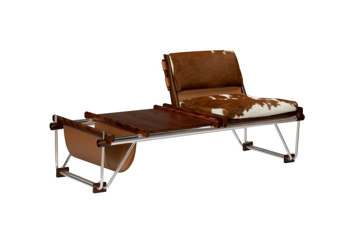 Cowhide and Walnut Bench with Integrated Metal Frame | TBE004