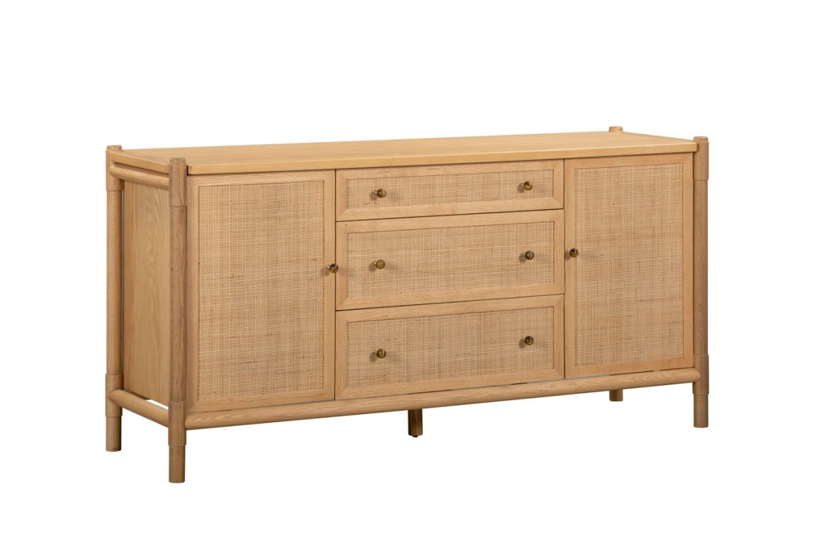 Rattan-Panel Oak Wood Cabinet | CB003