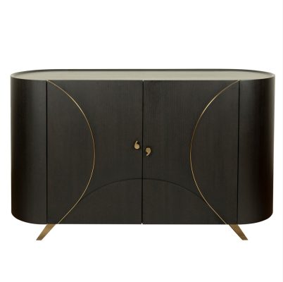 Brushed Ebony Veneer Cabinet with Brass Accents – CB004