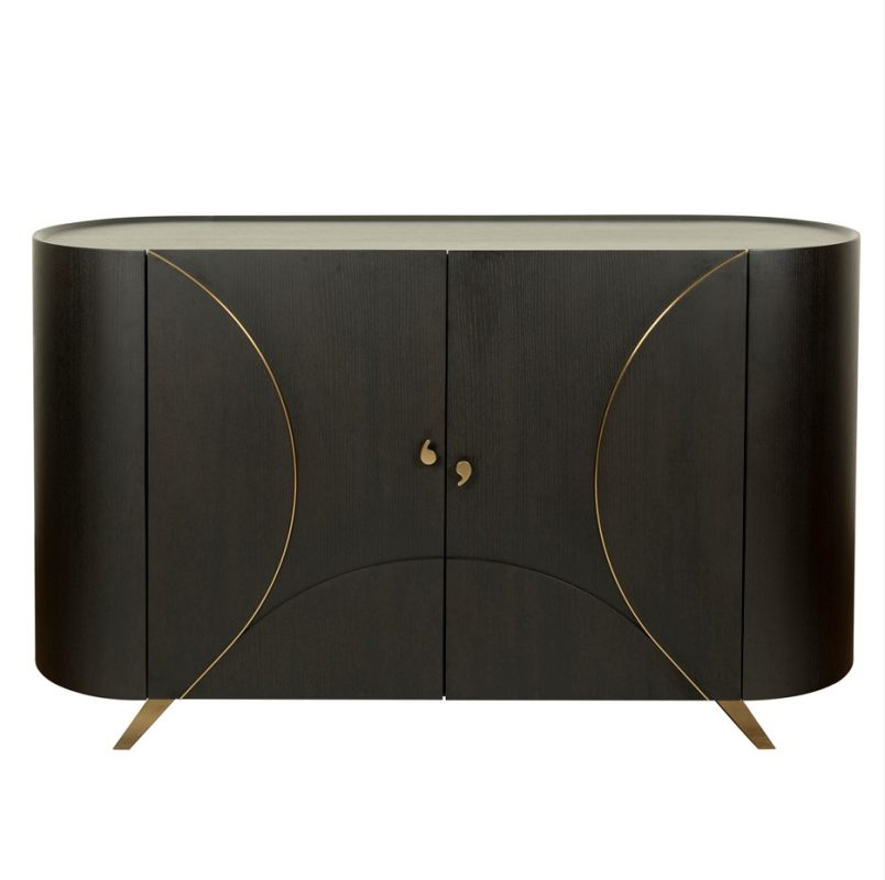 Brushed Ebony Veneer Cabinet with Brass Accents | CB004