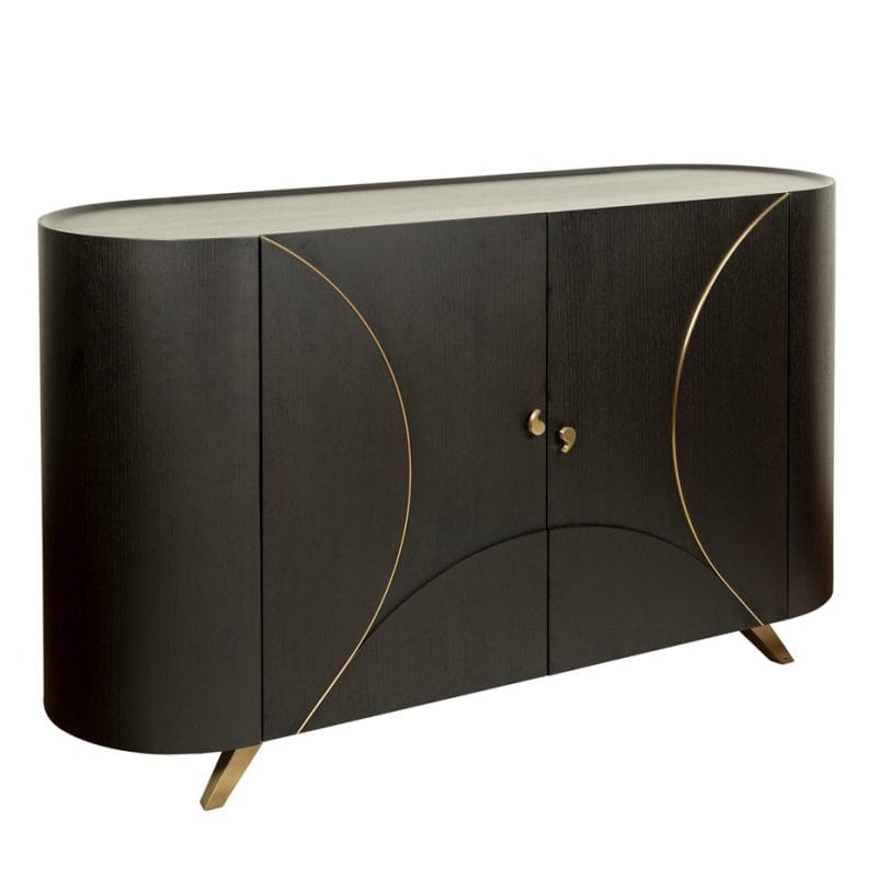 Brushed Ebony Veneer Cabinet with Brass Accents | CB004