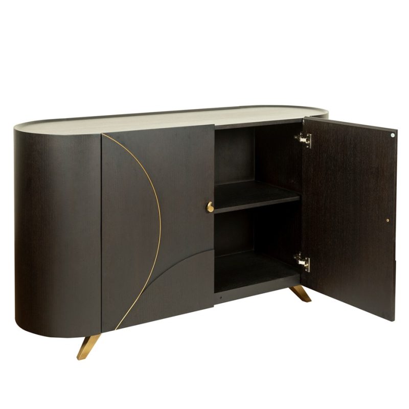 Brushed Ebony Veneer Cabinet with Brass Accents | CB004
