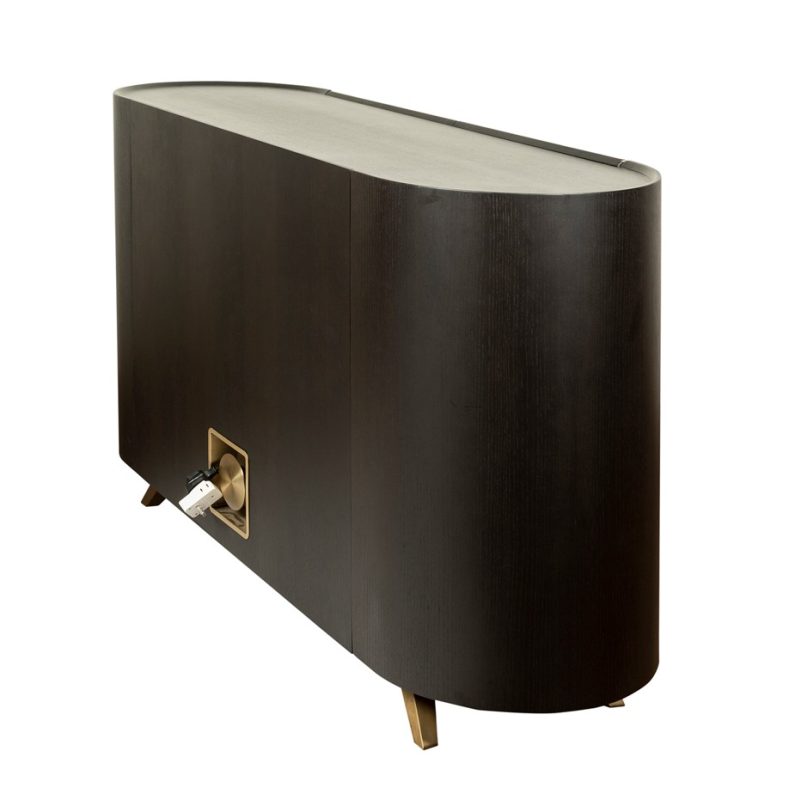 Brushed Ebony Veneer Cabinet with Brass Accents | CB004
