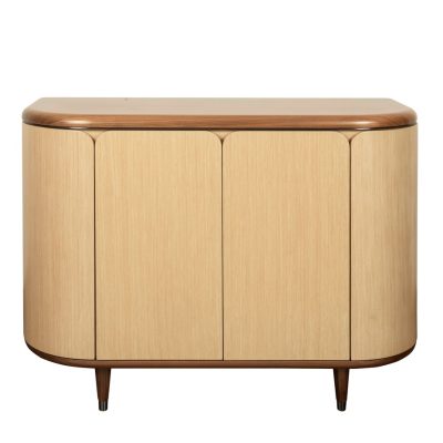 Dual-Tone Curved Oak Cabinet with Walnut Frame – CB005