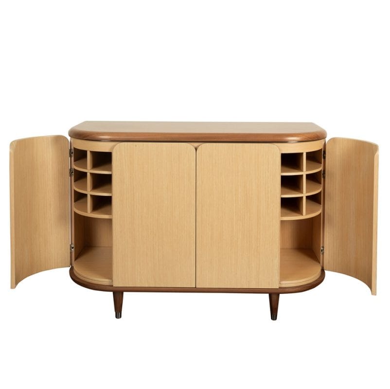 Dual-Tone Curved Oak Cabinet with Walnut Frame | CB005