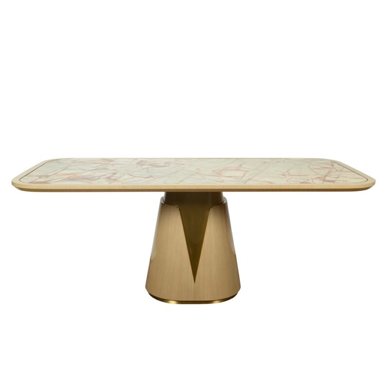 Polished Brass and Onyx Dining Table with Sculpted Conical Base | DT048