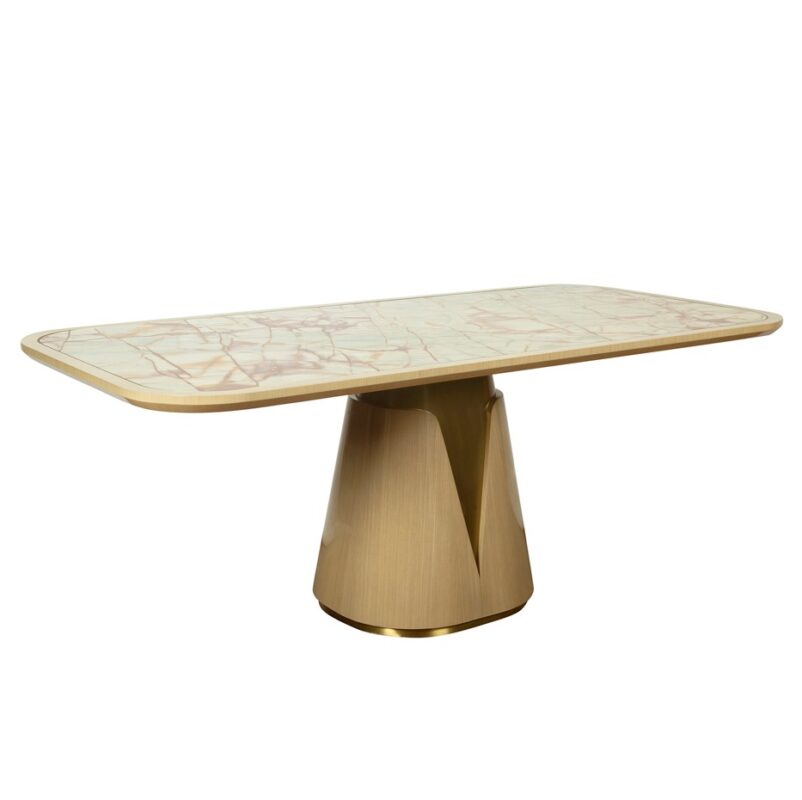 Polished Brass and Onyx Dining Table with Sculpted Conical Base | DT048