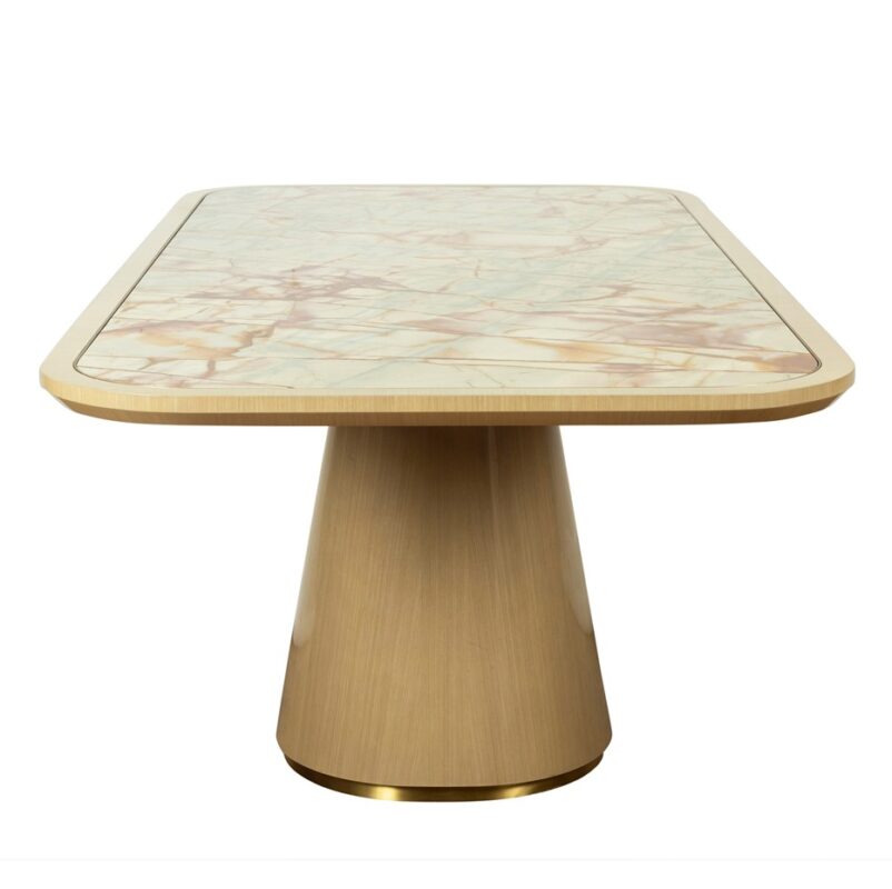 Polished Brass and Onyx Dining Table with Sculpted Conical Base | DT048