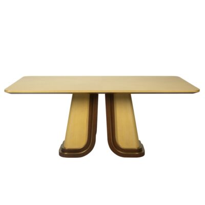Brass Veneer Dining Table with Dual Pedestal Curved Base | DT049