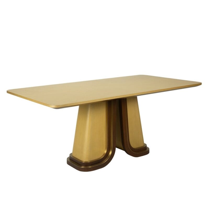 Brass Veneer Dining Table with Dual Pedestal Curved Base | DT049