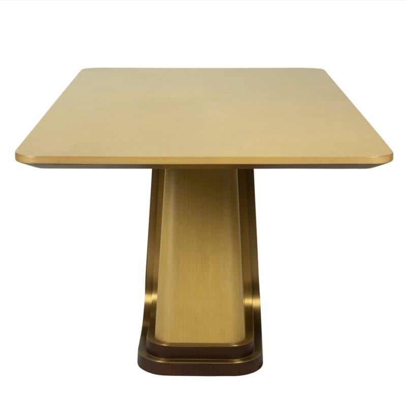Brass Veneer Dining Table with Dual Pedestal Curved Base | DT049