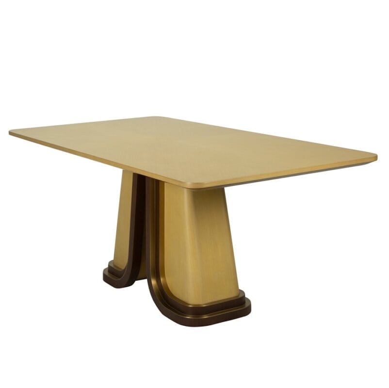 Brass Veneer Dining Table with Dual Pedestal Curved Base | DT049