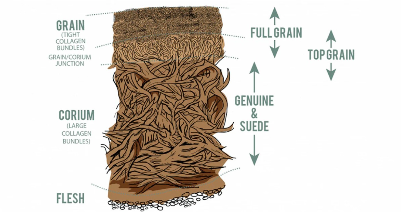 How does full grain leather differ from top-grain leather (2nd layer leather)