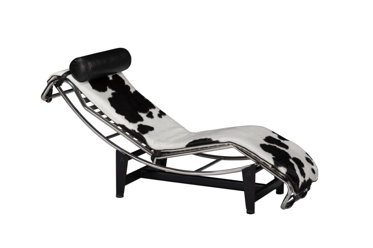 Curved Steel Chaise Lounge with Cowhide Upholstery | TCL003