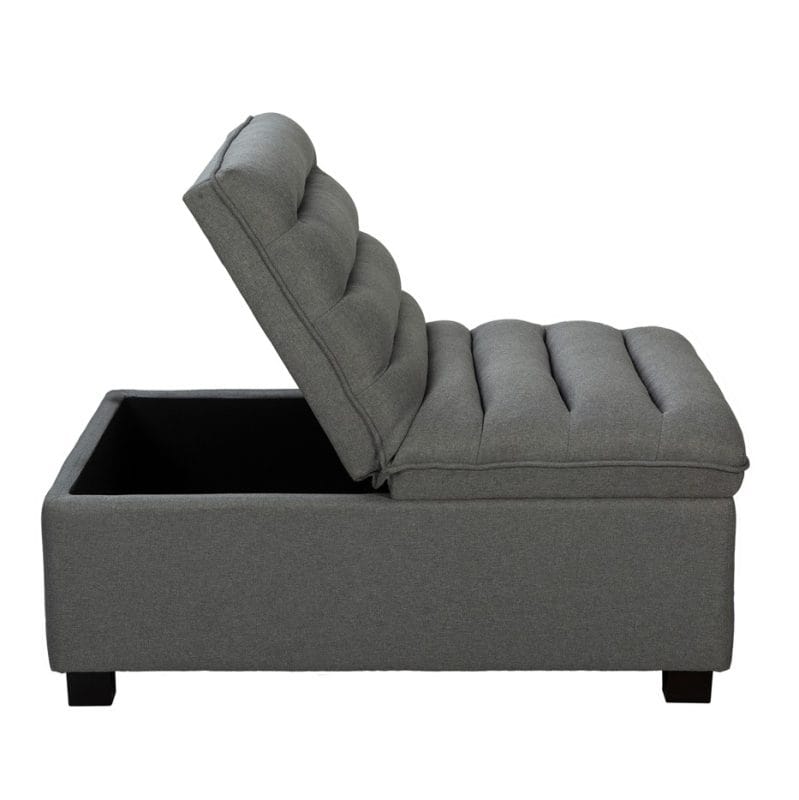 Textured Fabric Storage Ottoman with Tufted Cushion | MOT001