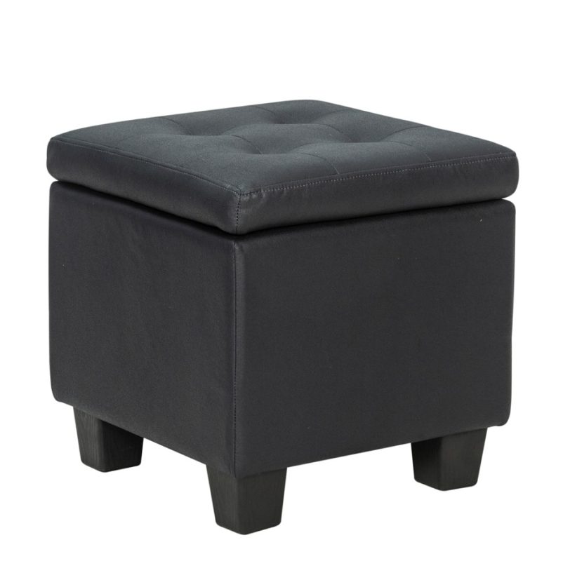 Compact Leatherette Storage Ottoman with Solid Wood Base | MOT002