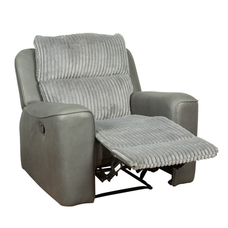 Fabric and Faux Leather Recliner Chair with Ribbed Cushion Design | MR009