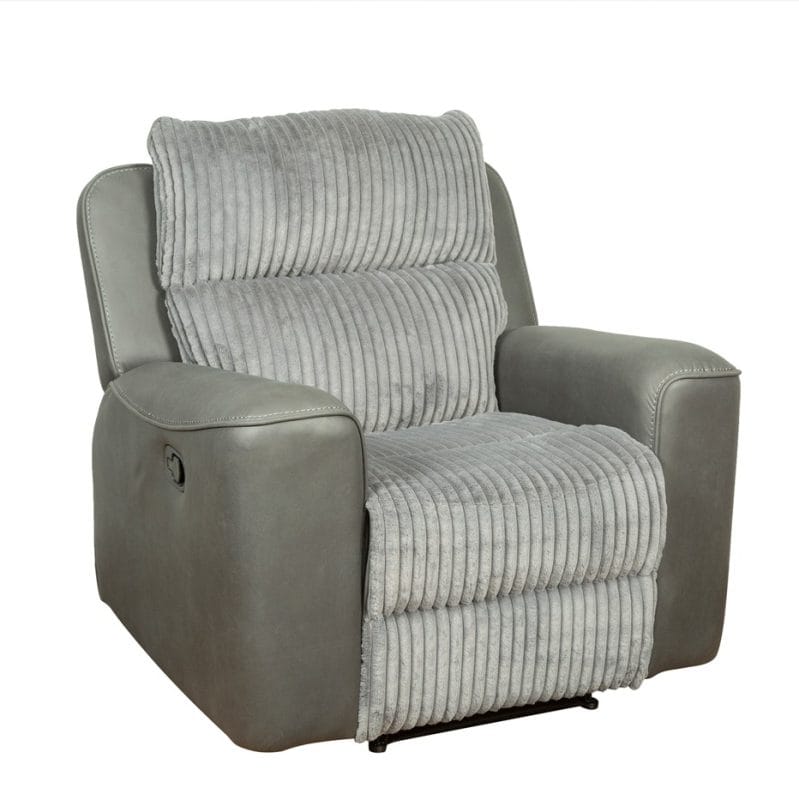 Fabric and Faux Leather Recliner Chair with Ribbed Cushion Design | MR009