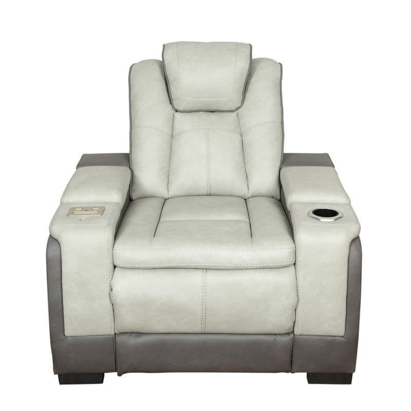 Two-Tone Faux Leather Power Recliner Chair with Adjustable Headrest and Cup Holder | MR010