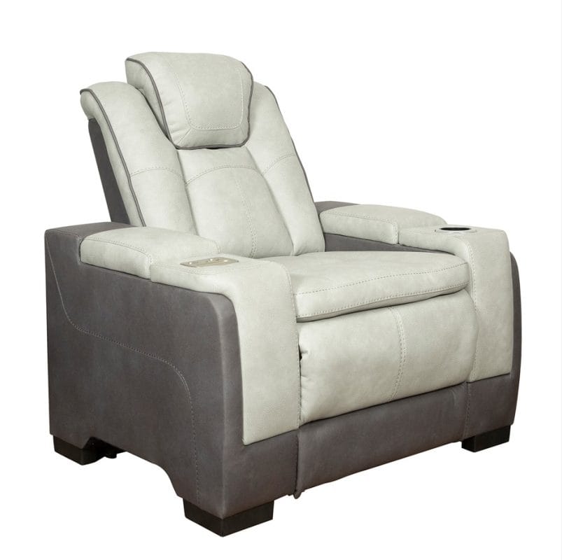 Two-Tone Faux Leather Power Recliner Chair with Adjustable Headrest and Cup Holder | MR010