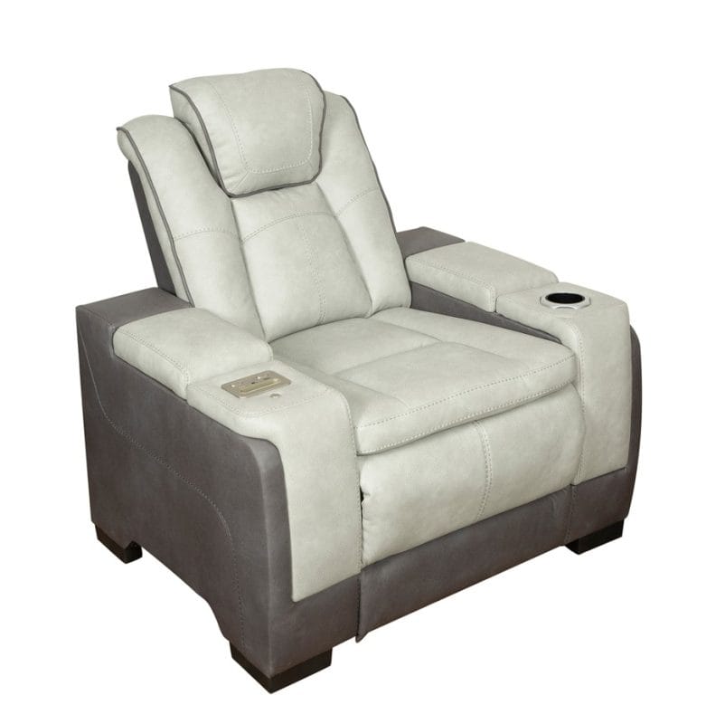 Two-Tone Faux Leather Power Recliner Chair with Adjustable Headrest and Cup Holder | MR010