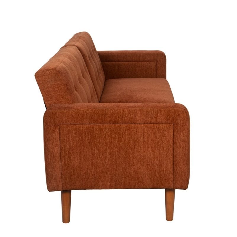 Tufted Fabric Convertible Sofa Bed with Armrests and Wooden Legs | MSB003