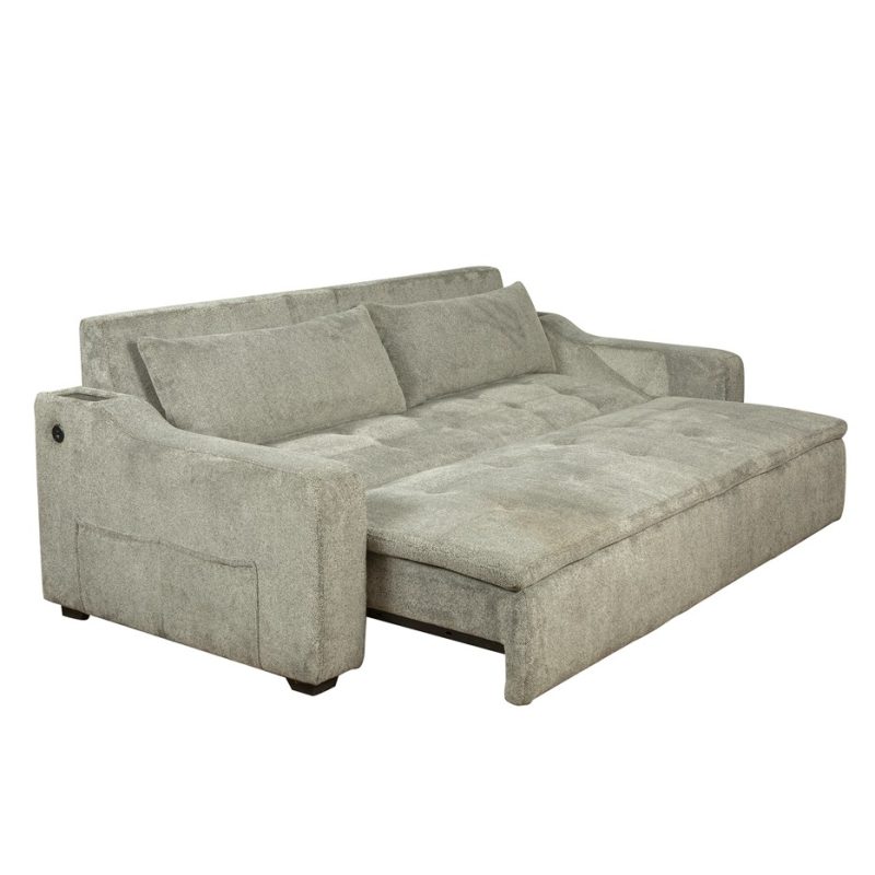 Textured Fabric Pull-out Sofa Bed with USB Charging Port | MSB005