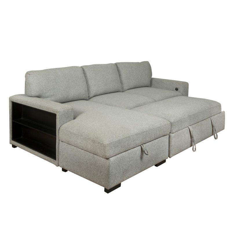 Geometric Sectional Sofa Bed with Open-Shelf Arm | MSB010
