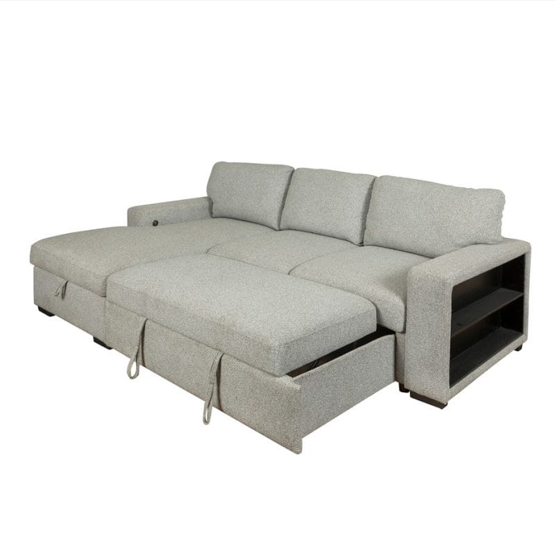Geometric Sectional Sofa Bed with Open-Shelf Arm | MSB010