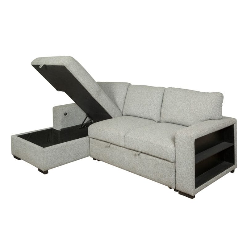 Geometric Sectional Sofa Bed with Open-Shelf Arm | MSB010