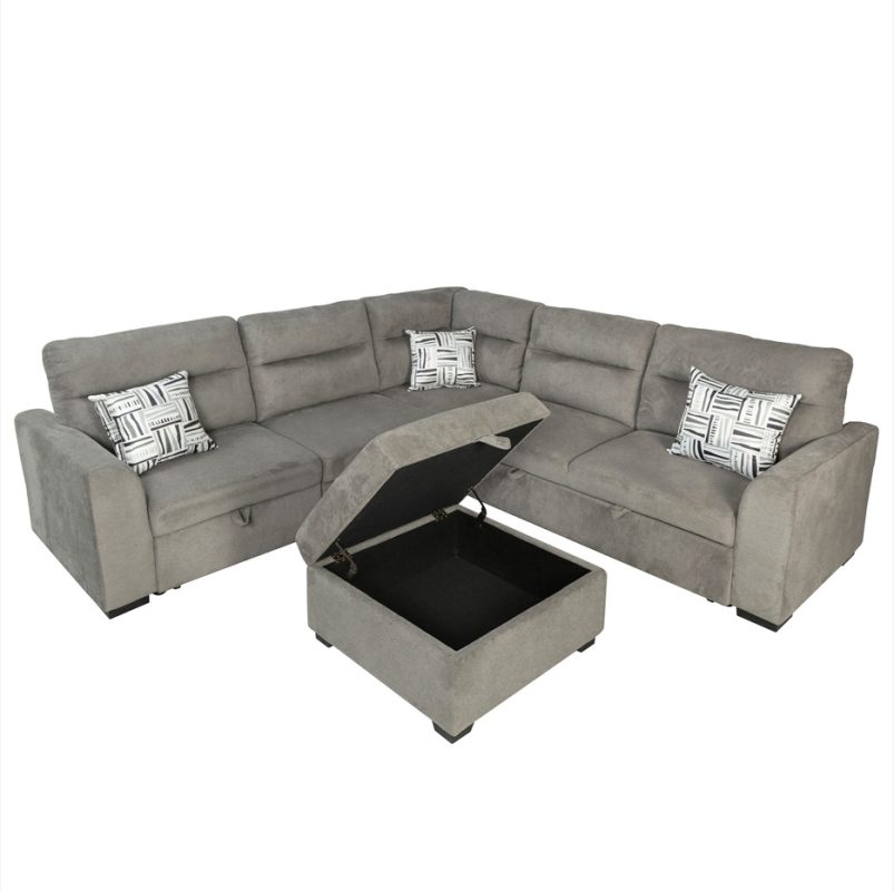 Plush Modular U-Shaped Sofa Bed with Storage Ottoman | MSB011