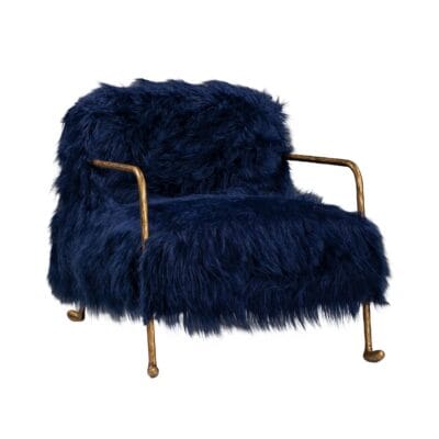 Faux Fur Accent Chair with Hammered Iron Frame