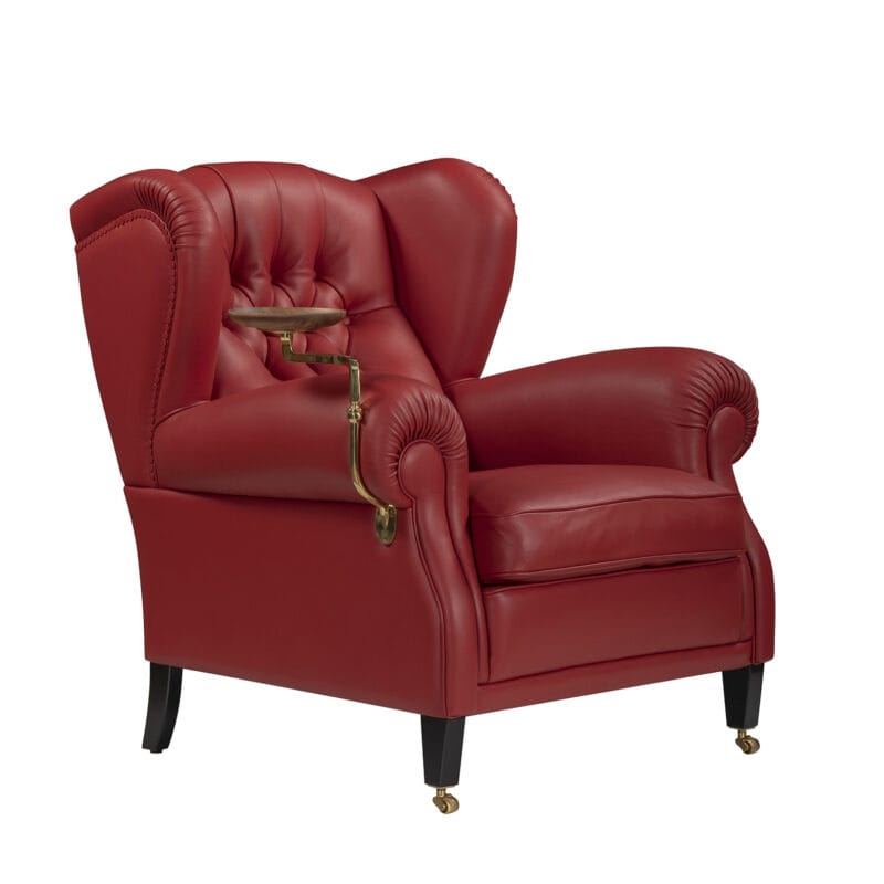 Leather Armchair with Tufted Backrest and Rolled Arm Geometry