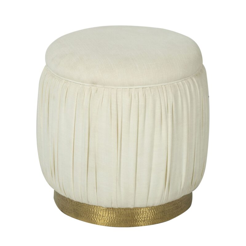 Pleated Fabric Stool with Hammered Brass Base