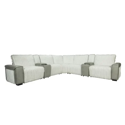 Power Reclining Sectional Sofa with Ribbed Fabric Panels and Suede-Finish Arm Modules