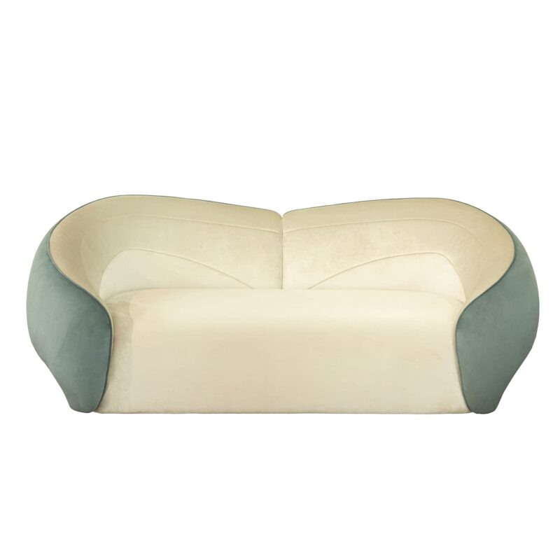 Soft-Form Curved Sofa in Dual-Tone Velvet Upholstery