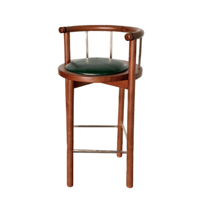 Wood Bar Chair with Leather Seat and Metal Spindle Backrest