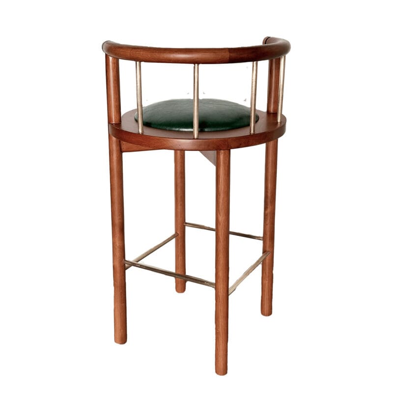 Wood Bar Chair with Leather Seat and Metal Spindle Backrest
