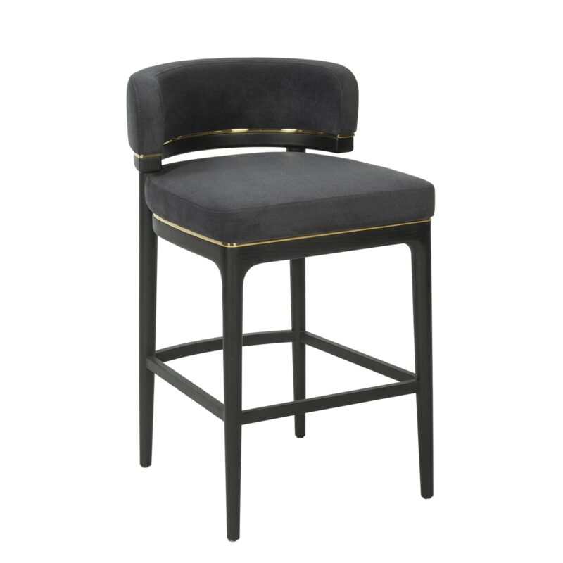 Wood Bar Chair with Velvet Upholstery and Brass Trim Accents | BC013