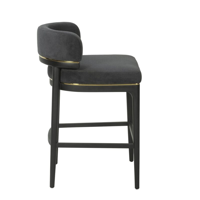 Wood Bar Chair with Velvet Upholstery and Brass Trim Accents | BC013